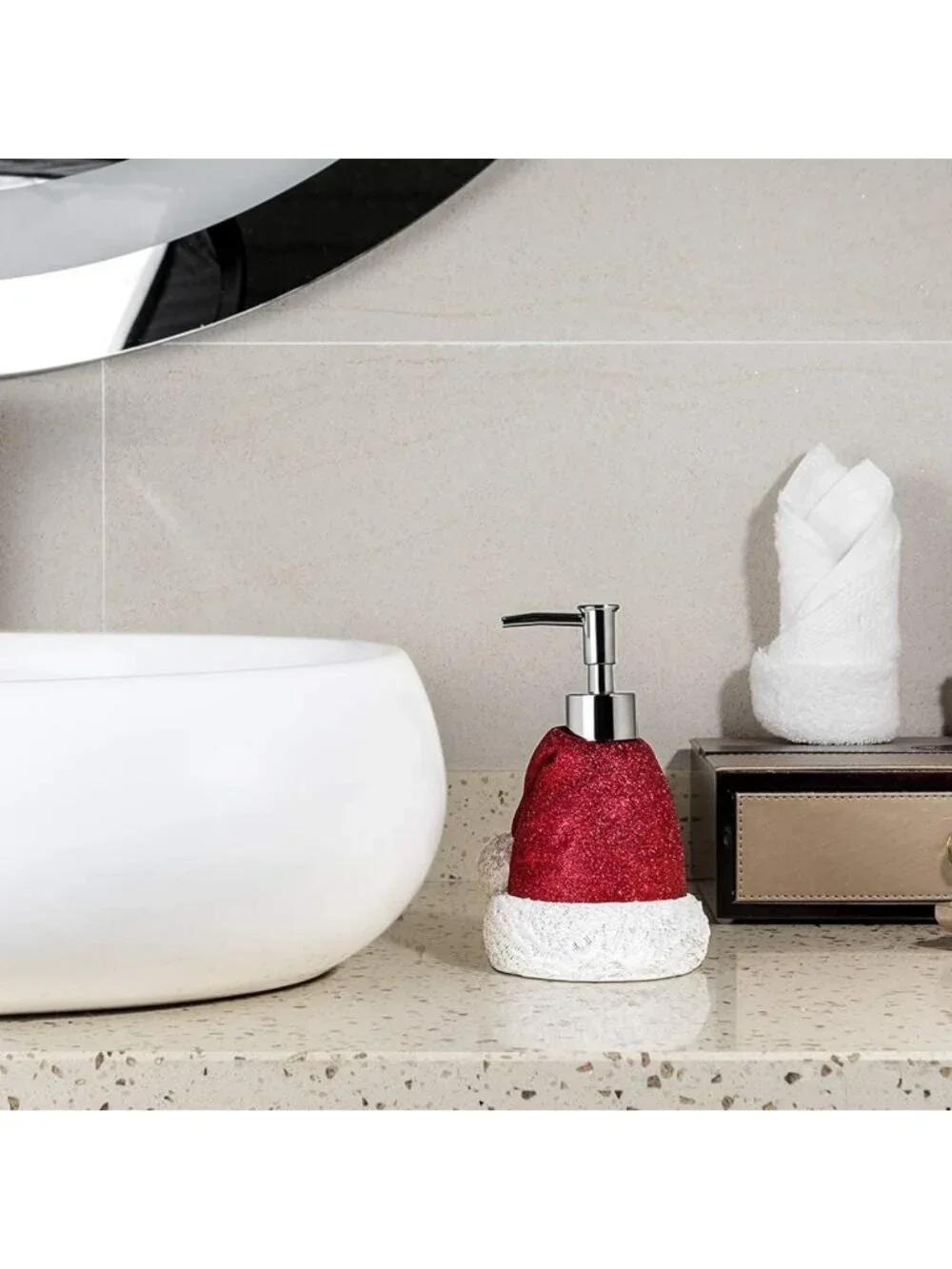 Festive Santa Cap Soap and Lotion Dispenser - Holiday Decor for Home & Bath